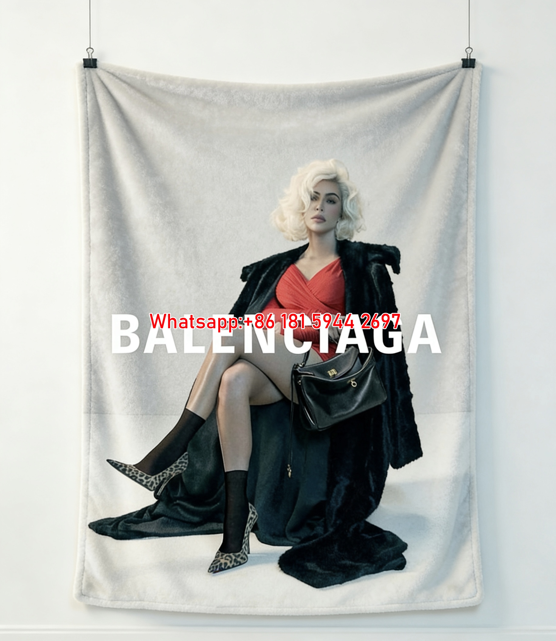 Balenciaga Kim Kardashian Retro Style Flannel Sofa Throw Blanket BA167
